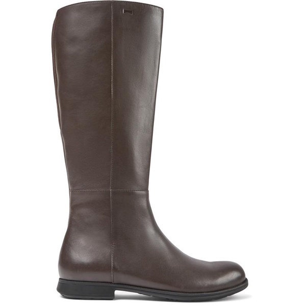 Brown leather and textile black boots for women