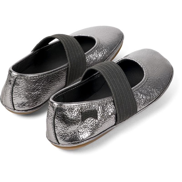 Metallic grey leather ballerinas for kids
