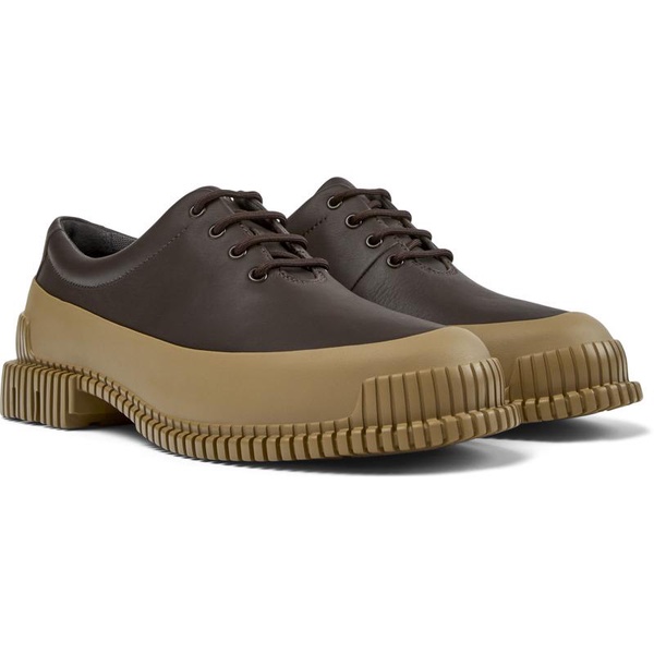 Brown leather lace-up shoes for women