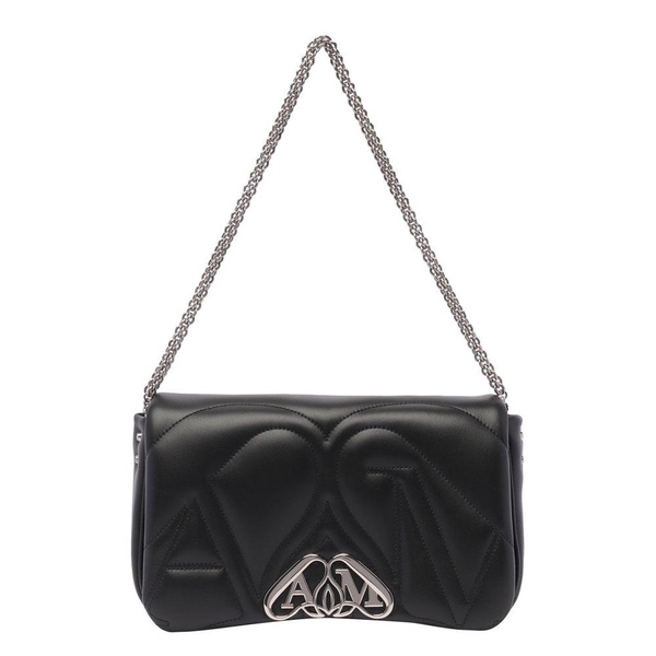 'The Seal' Black Shoulder Bag with Seal Detail in Matelassé Leather Woman