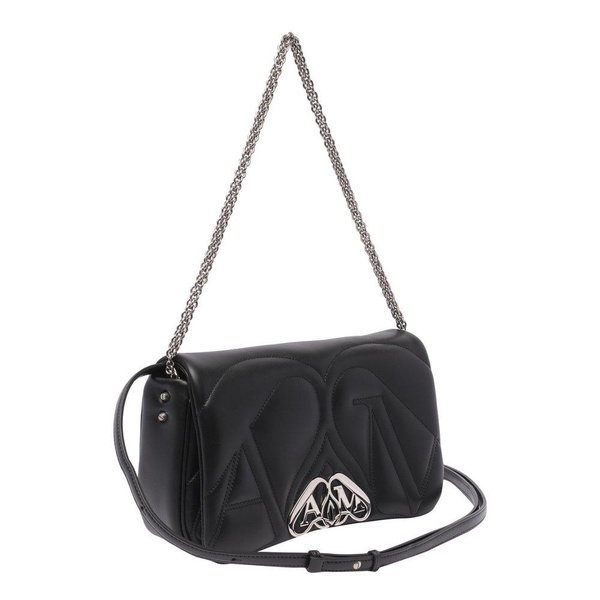 'The Seal' Black Shoulder Bag with Seal Detail in Matelassé Leather Woman