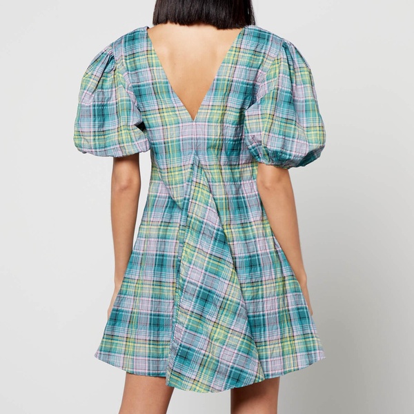 Ganni Checked Cotton-Blend-Seersucker Mini Dress - EU 36/UK 8