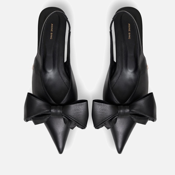Anine Bing Women's Nina Bow Satin Slingback Heeled Pumps - 4