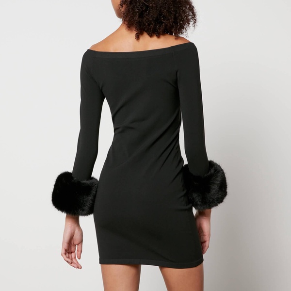 Alexander Wang Faux Fur Trimmed Jersey Off-Shoulder Mini Dress - L