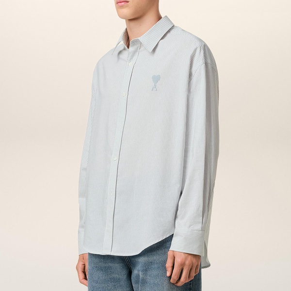 AMI Boxy-Fit Pinstriped Cotton-Poplin Shirt - 40