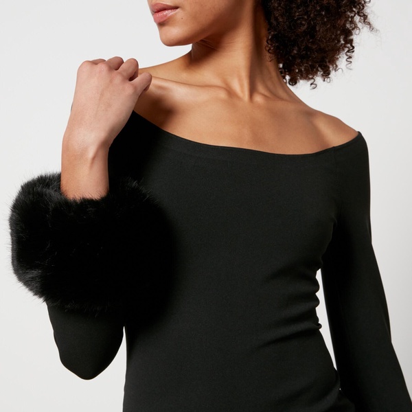 Alexander Wang Faux Fur Trimmed Jersey Off-Shoulder Mini Dress - L