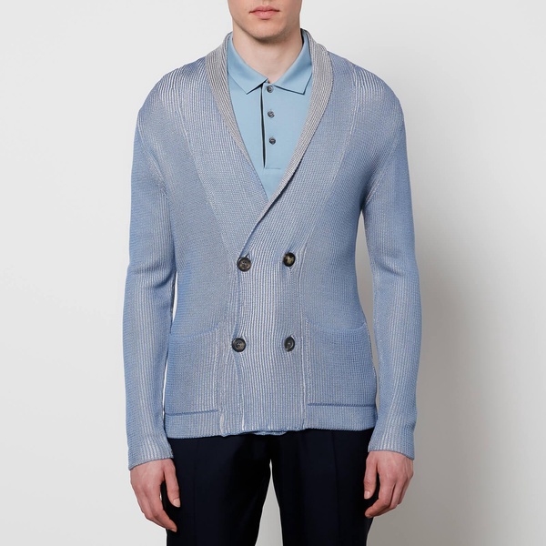 Canali Men's Knitted Jacket - Light Blue - 52/XL