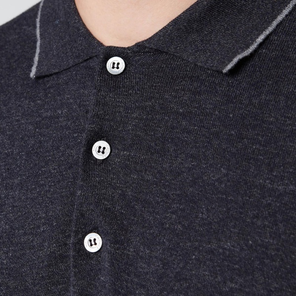 Canali Men's Long Sleeve Wool Tip Button Polo Shirt - Navy - IT 46/UK 36