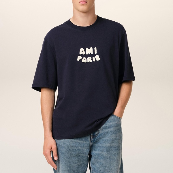 AMI Centre Logo Cotton-Jersey T-Shirt - S