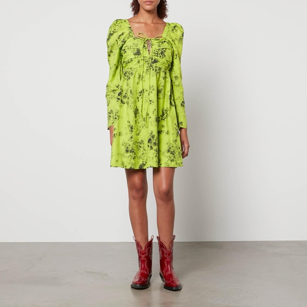 Ganni Floral-Print Organic-Cotton Mini Dress - EU 36/UK 8