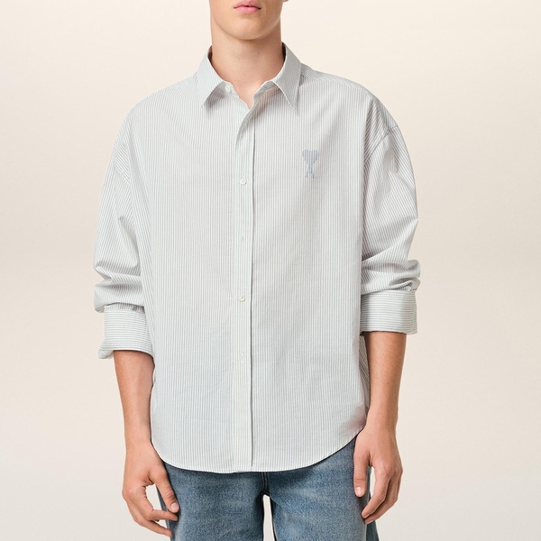 AMI Boxy-Fit Pinstriped Cotton-Poplin Shirt - 40
