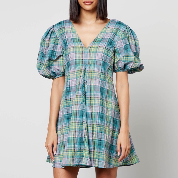 Ganni Checked Cotton-Blend-Seersucker Mini Dress - EU 36/UK 8