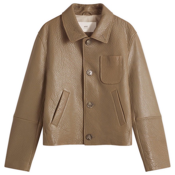 AMI Paris Leather Buttoned Jacket
