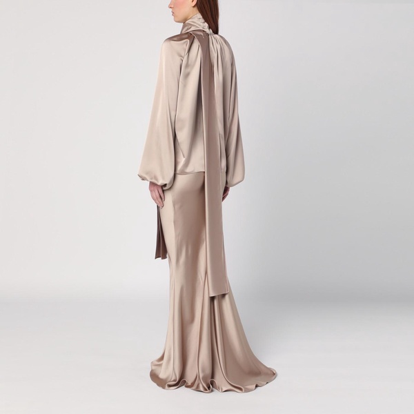 Greige Shirt With Bow At The Neck