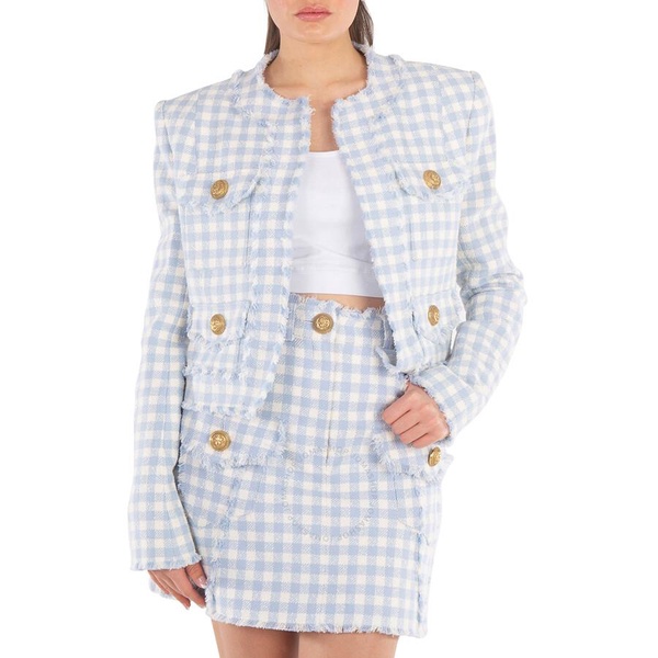 Checked cotton-blend tweed jacket