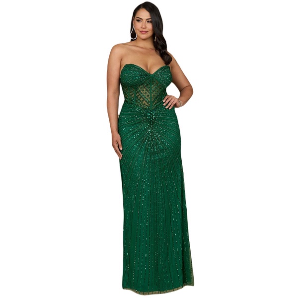 Women's Embellished Strapless Gown with Slit