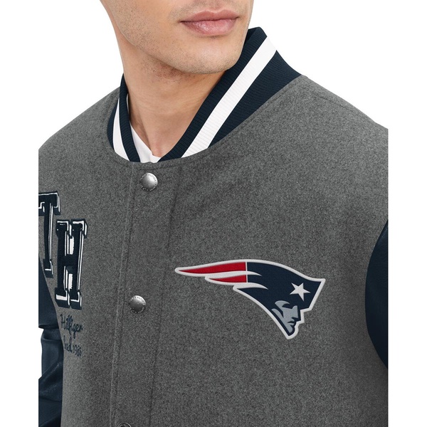 Men's Heather Gray, Navy New England Patriots Gunner Full-Zip Varsity Jacket