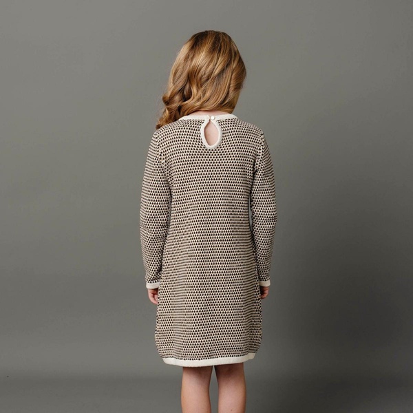 Little Girls Organic Long Sleeve Bow Detail Tweed Sweater Dress
