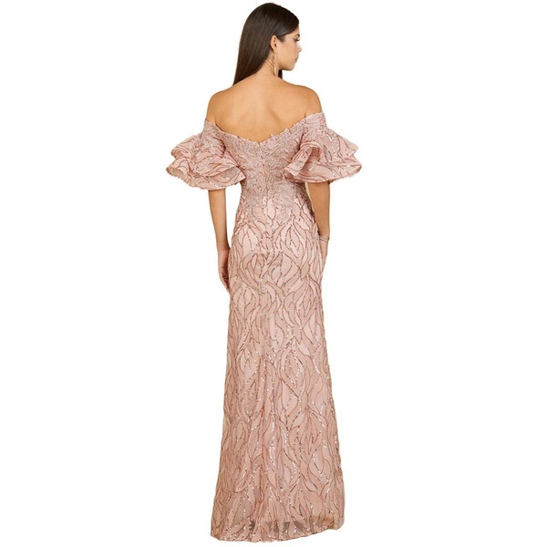 Women's Off shoulder mermaid beaded gown with tiered sleeves