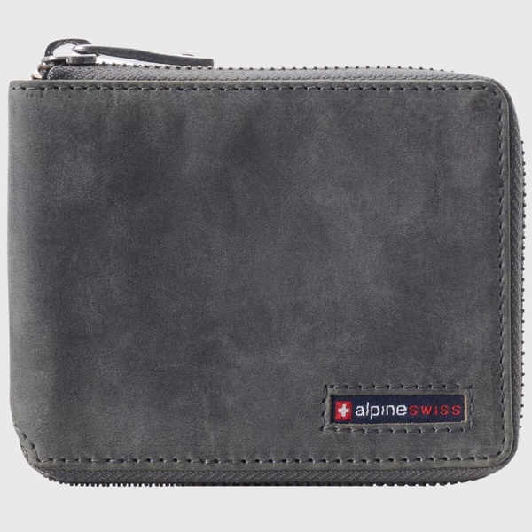 Unisex RFID Safe Zipper Wallet Genuine Leather Zip Around Bifold
