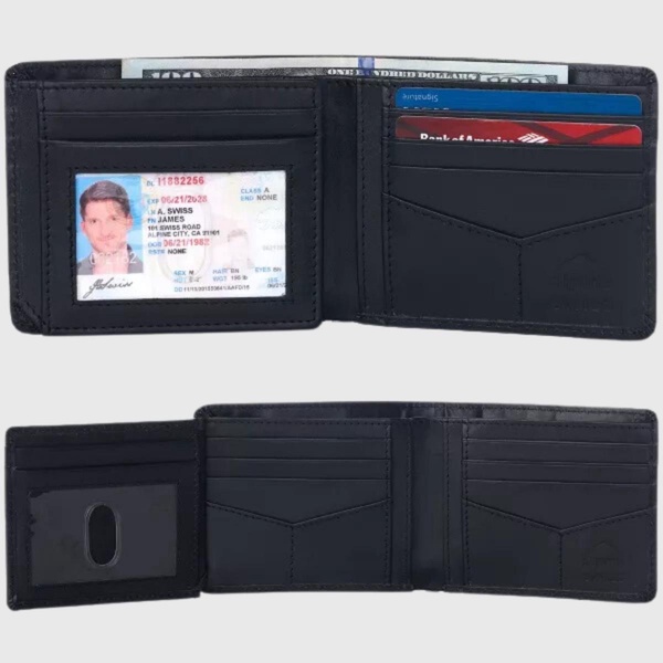 RFID Mens Wallet Deluxe Capacity Hybrid Bifold Flipout ID Window