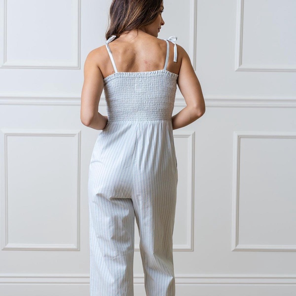 Women's Organic Cotton Smocked Button Front Jumpsuit