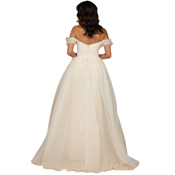 Women's Illusion Neck, Long Bell Sleeve Gown