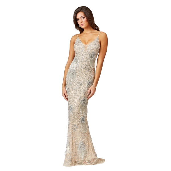 Women's Danika Floral Beaded Sheath Beaded Dress with Beaded Fringe