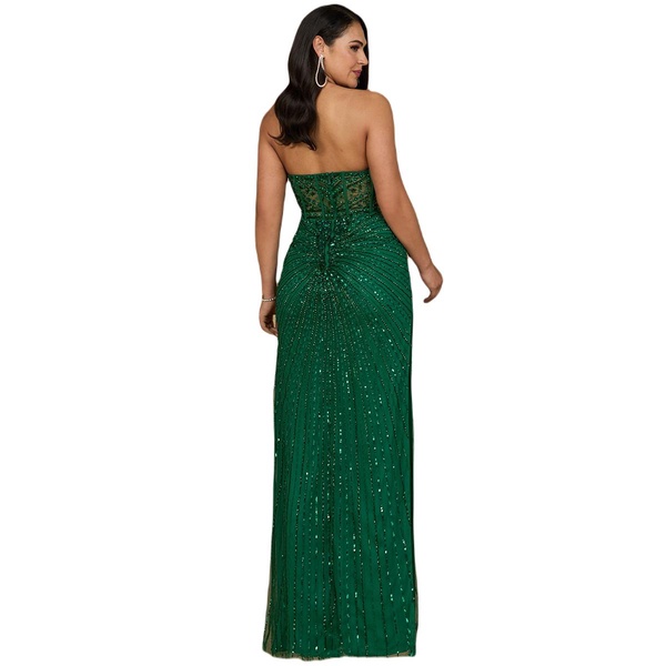 Women's Embellished Strapless Gown with Slit