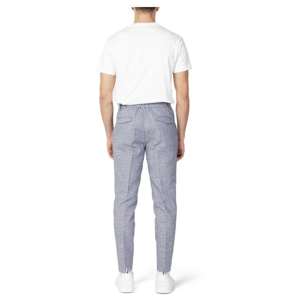 Blue Geometric Slim Fit Casual Pants