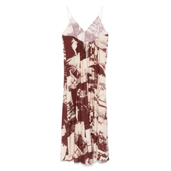 Brown Patchwork Spaghetti Strap Dress