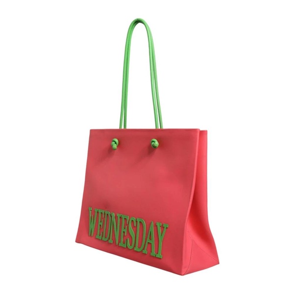 Leather Shopping Tote Bag Pink Green