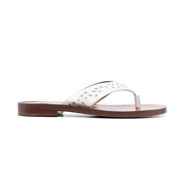White Floral Embroidery Flat Sandals