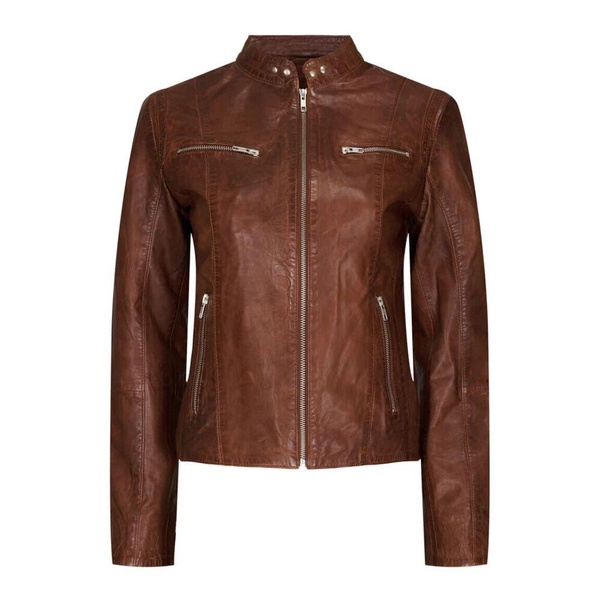 Biker Jacket 1075 Skind 100127 Dark Cognac W. Silver Acc.