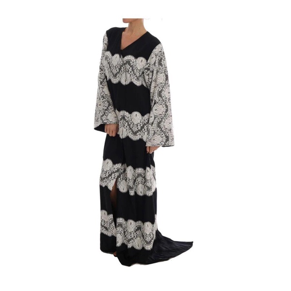 Elegant Silk Floral Lace Kaftan Maxi Dress