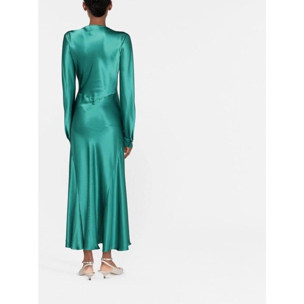 Green Silk V-Neck Maxi Dress