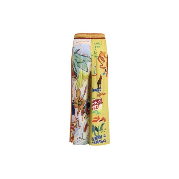 Multicolored Silk Wide Leg Pants
