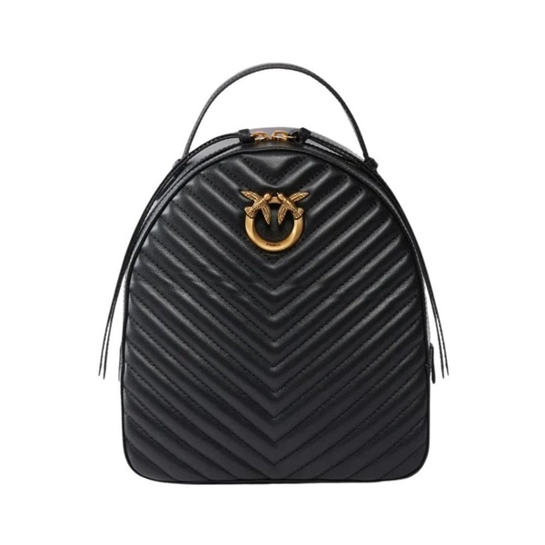 Quilted Chevron Leather Backpack with Love Birds Buckle