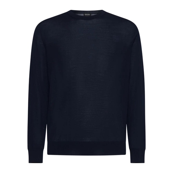 Navy Blue Wool Crew Neck Sweater