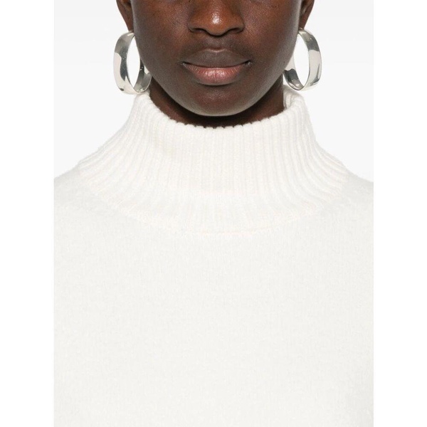 White Ribbed Knit Turtleneck Sweater