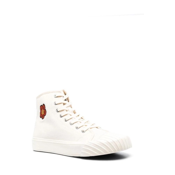 White Canvas High-Top Sneakers with Boke Flower Motif