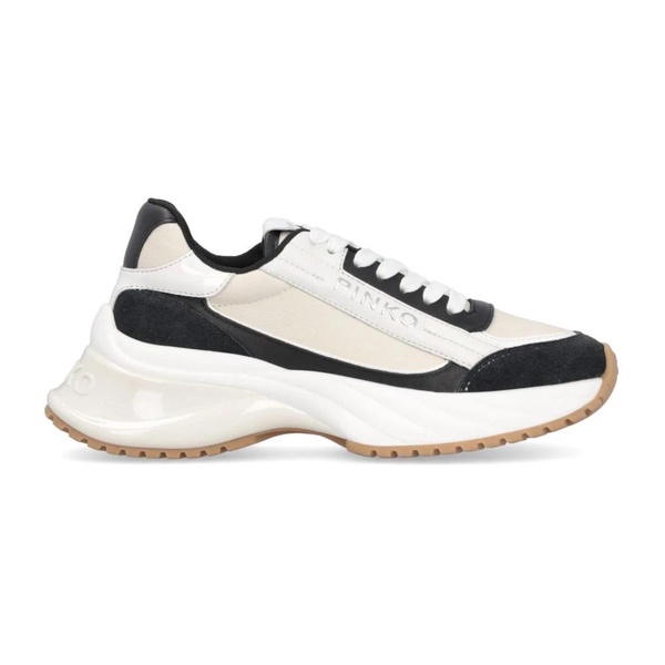 Contrast leather sneakers with metallic logo