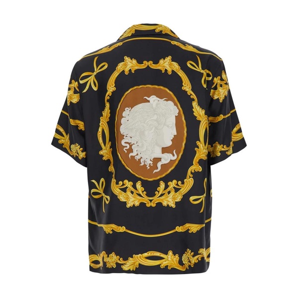 Graphic Print Cuban Collar Shirt Black