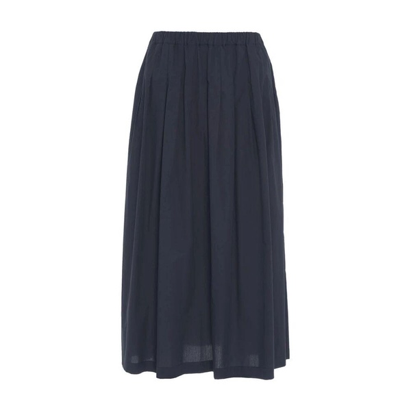 Blue Pleated Midi Skirt Elastic Waistband