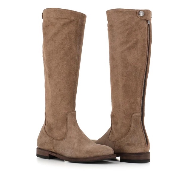Beige Suede Zipper Boots