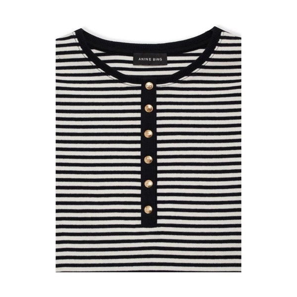 Black Button Crew Neck T-shirt
