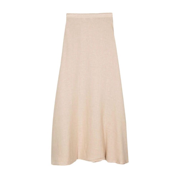 Beige Linen A-Line Skirt