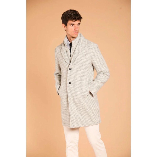 Wool-Effect Coat with Herringbone Pattern