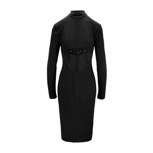 Long Sleeve Belted Dress with Back Opening