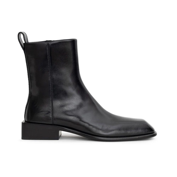 Black Leather Ankle Boots Square Toe